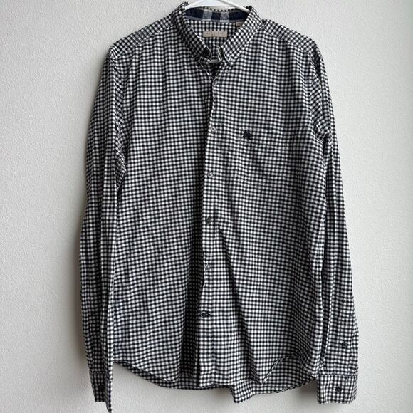 Burberry Men Black White Nova Check Button Down Classic Career Shirt Size Large - Picture 1 of 6